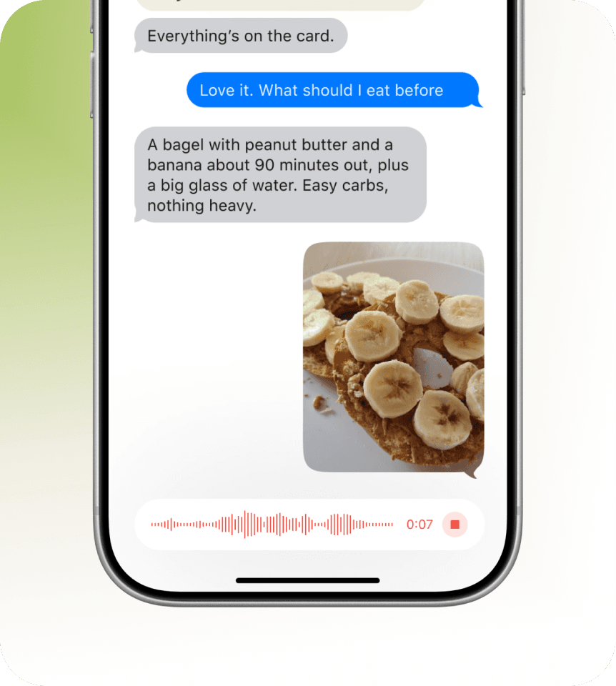 Texting Amby with a photo and a voice memo